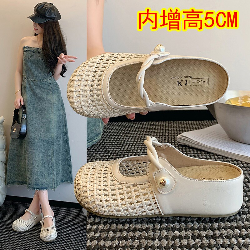 厚底内增高勃肯鞋网面镂空包头半拖鞋女夏外穿2026凉拖鞋鞋子时尚