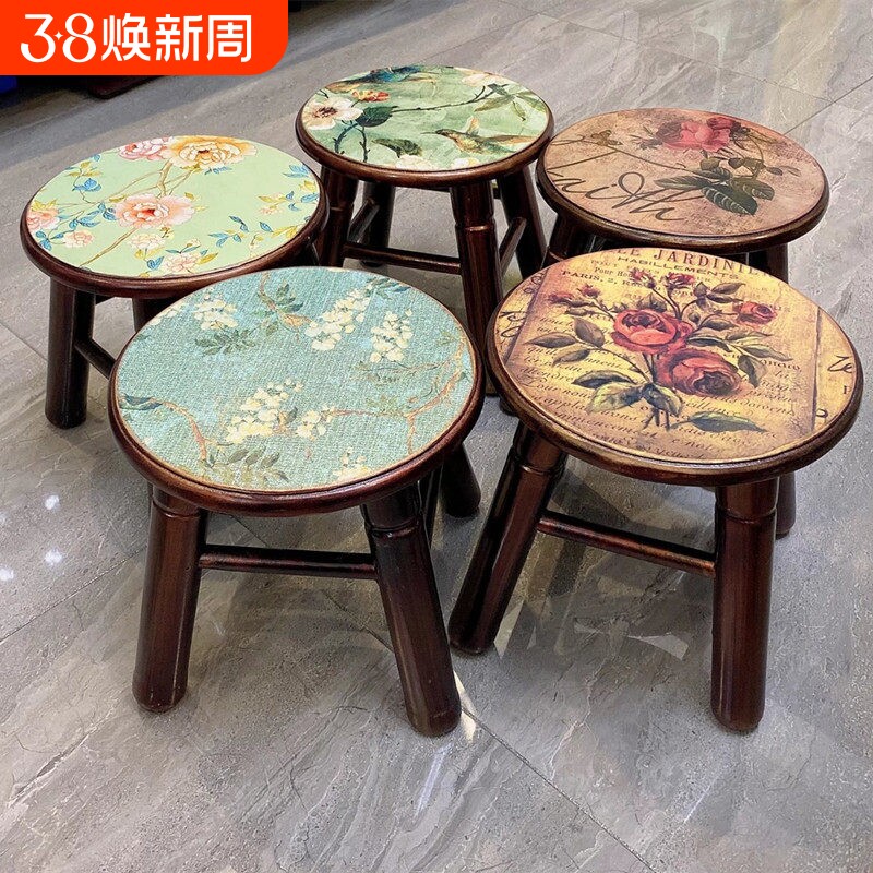 美式乡村 田园凳子 欧式凳子实木矮凳小圆凳小板凳家用凳多款可选