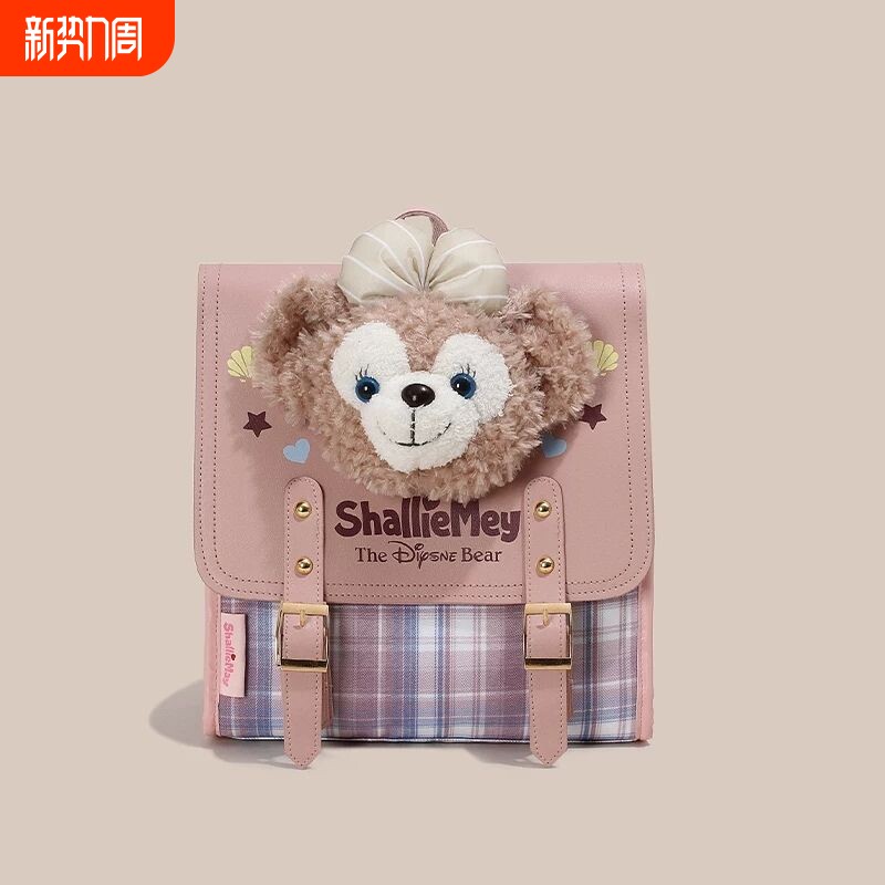 甜美蝴蝶结PU学院风女生2025新款学生生日礼物粉色毛绒双肩包爆