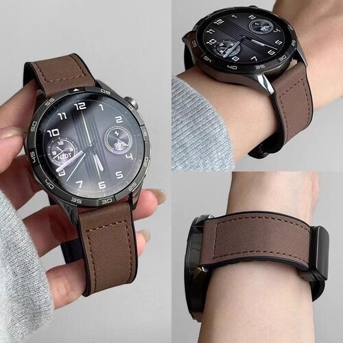 适用华为GT5疯马纹皮质表带watch3pro手表gt4pro高级感watchgt5磁吸gt3真皮智能4pro运动gt女2男buds秋冬新款