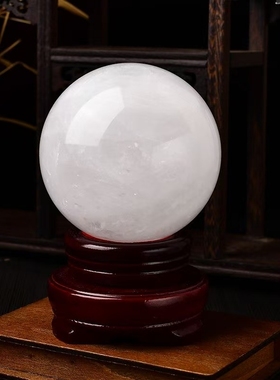 招财方解石白水晶球摆件