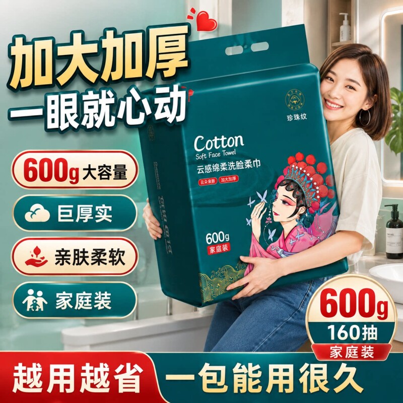 加厚一次性洗脸巾挂抽式干湿两用便携家用洁面巾棉擦脸巾家庭装
