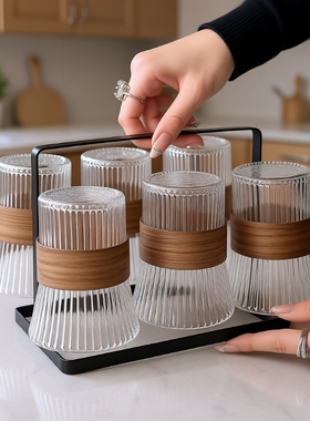 高颜值ins风束腰风琴杯咖啡杯茶杯防烫隔热杯托杯架套装玻璃杯