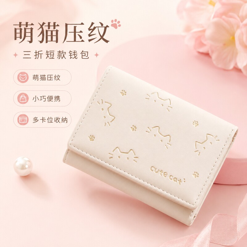 新款短款折叠小钱包女式小众设计可爱迷你钱夹卡包薄证件随身小巧图片