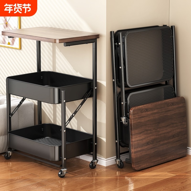 可折叠中古风小推车置物架多层零食收纳架客厅边几茶几移动旋转,收纳整理,整理架/置物架/收纳架,淘宝优惠券,粉丝福利购,淘宝优惠卷