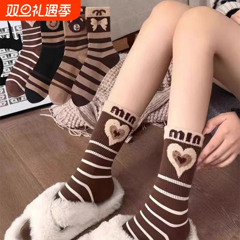 袜子女秋冬季中筒袜绒毛袜2025爆款美拉德防臭冬天加厚女款保暖袜