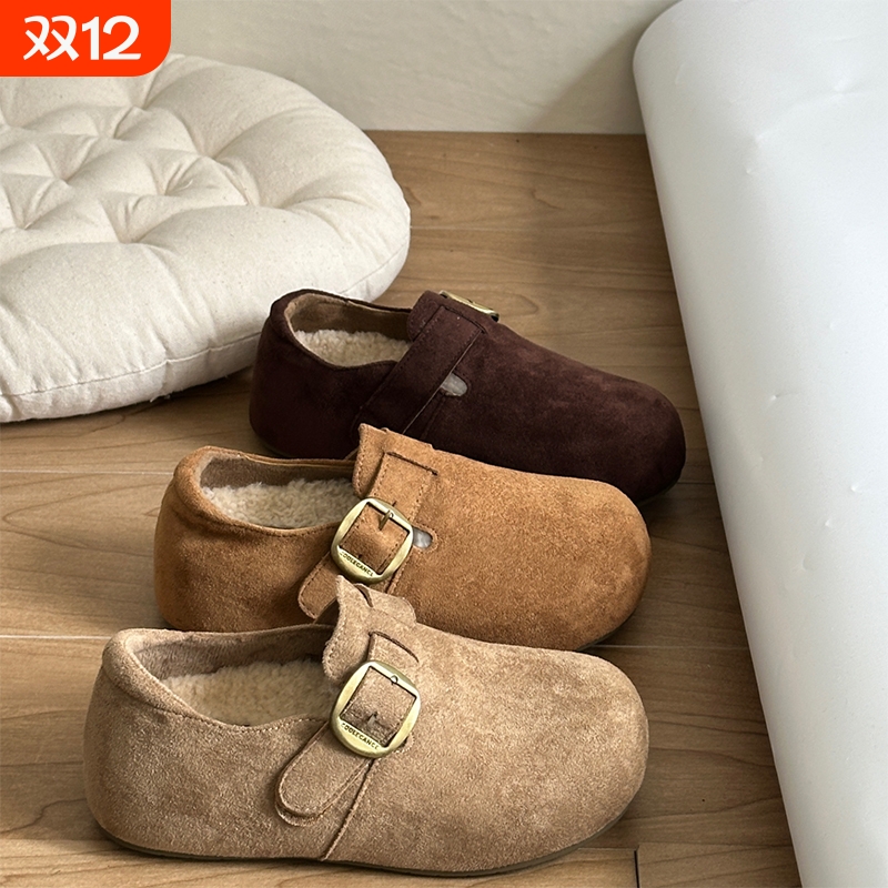 厚底内增高勃肯鞋女全包加绒保暖复古百搭包头休闲外穿博肯棉鞋潮