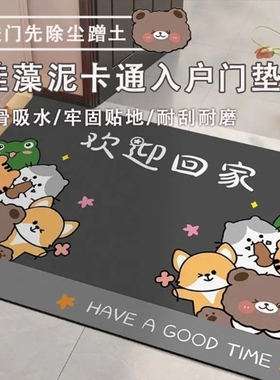 吸水硅藻泥入户门地垫家用卡通门垫简约灰色系耐脏进门玄关脚垫子