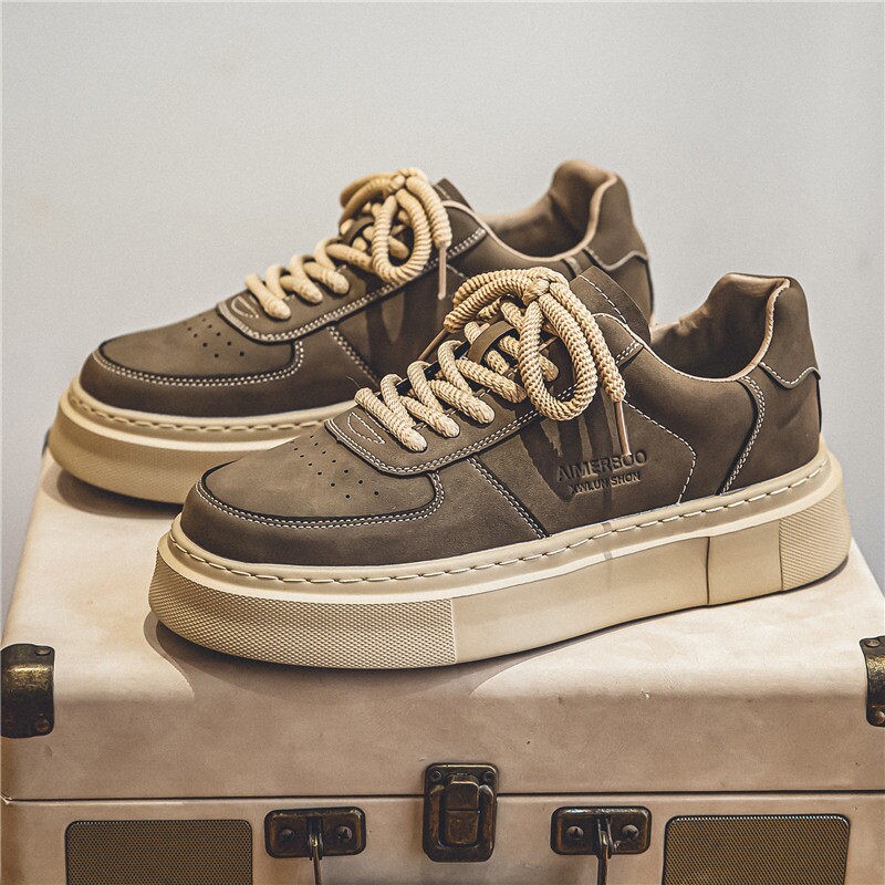 男鞋2025新款春季工作板鞋男士厚底休闲运动防滑耐磨劳保潮鞋黑色