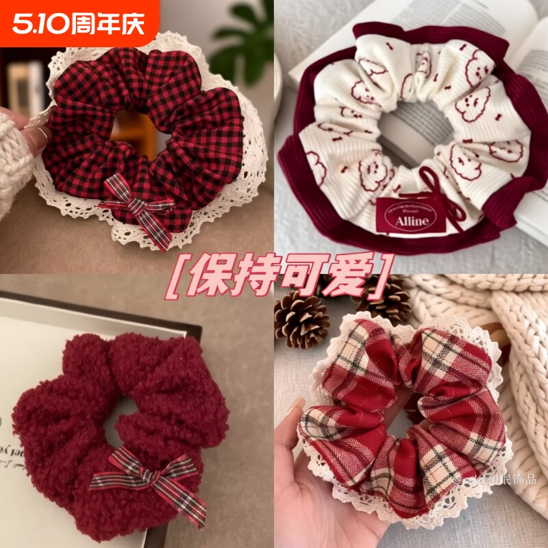 秋冬新款卡通小狗可爱大肠发圈甜美丸子头扎头发橡皮筋高级感头饰