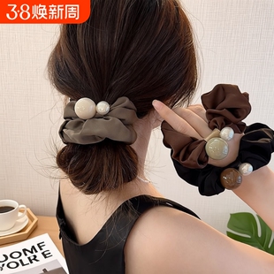 韩系缎面高级感珍珠大肠发圈网红新款扎头发低马尾丸子头皮筋头绳