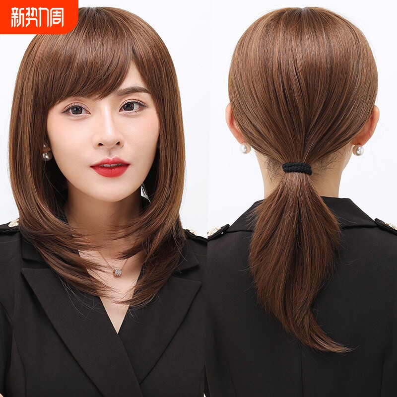 假发女长发全头套中长直发真发自然中长发真人发丝锁骨假发套自然