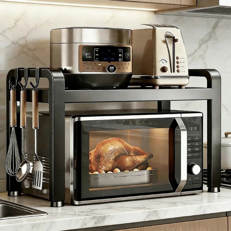 可伸缩厨房微波炉置物架多功能家用架子台面电饭锅烤箱收纳支架子