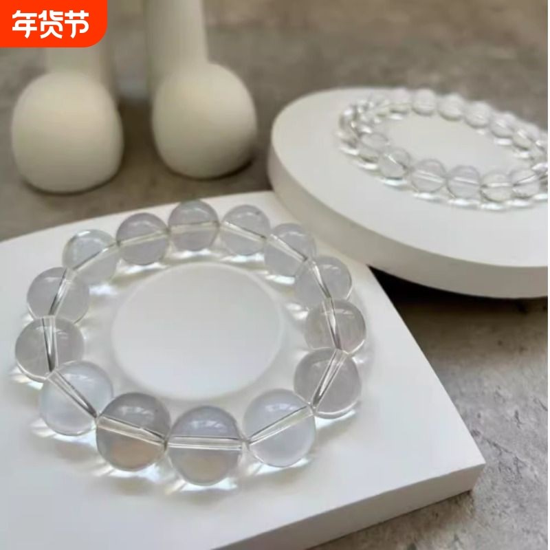 爆款仿白水晶手链单圈圆珠净体男士女款佛珠简约款手串东海水晶