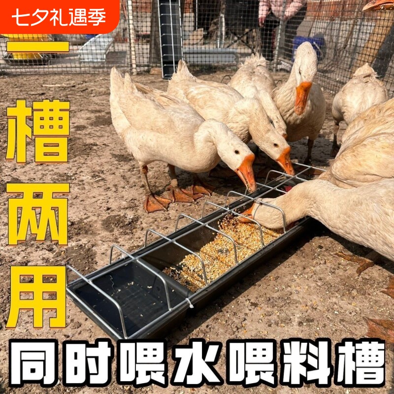 鸡食槽鸡鸭鹅采食槽饮水槽一体槽养鸡料槽家禽食槽喂食神器食盆