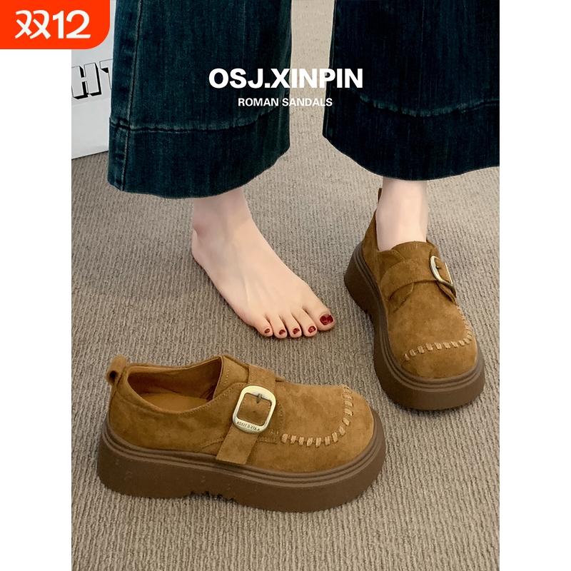 厚底全包勃肯鞋女2025新款爆款秋季一脚蹬博肯单鞋增高乐福鞋高跟