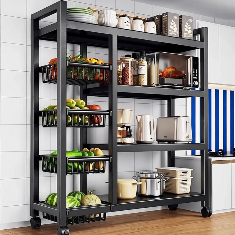 厨房置物架多功能落地架多层微波炉收纳架家用锅架储物架移动烤箱