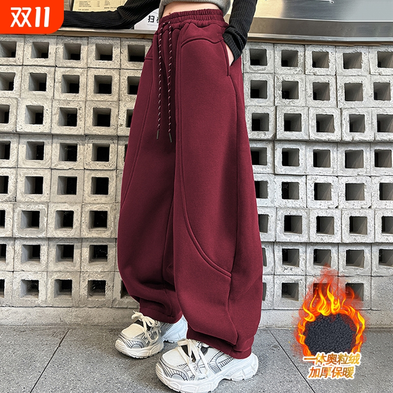 女童加绒裤子2025秋冬新款儿童运动休闲卫裤加厚一体绒女孩香蕉裤