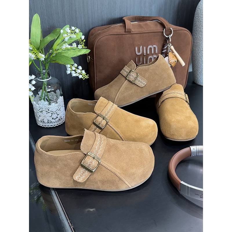 真皮全包内增高勃肯鞋女2025新款软底一脚蹬绝美厚底博肯鞋女平底