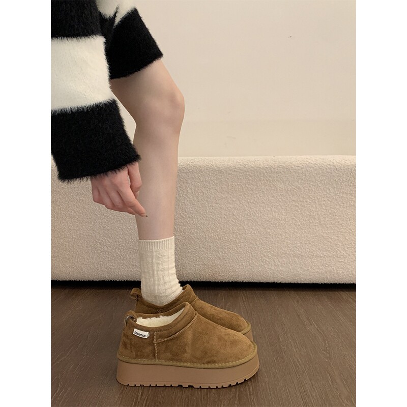 厚底加绒保暖加厚低帮雪地靴女鞋子2025新款冬季勃肯鞋东北大棉鞋