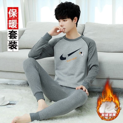 保暖内衣男加绒高中学生纯棉青少年加厚秋衣秋裤冬季套装保温发热