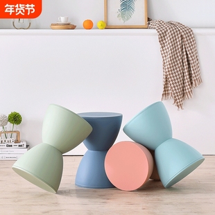 塑料凳子加厚家用创意餐桌凳高板凳北欧客厅圆登子王子凳红色蓝色