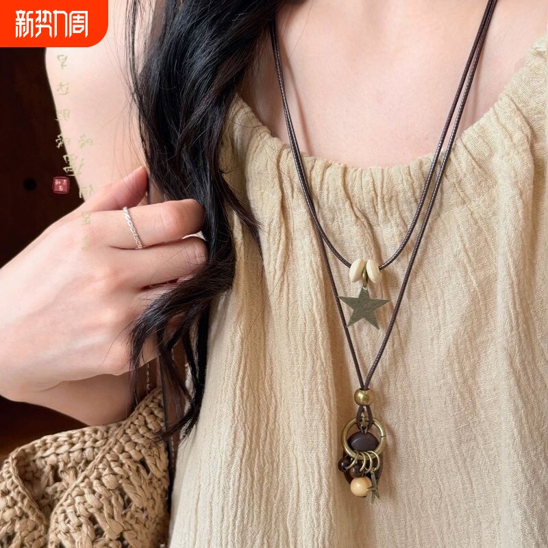 新中式禅意吊坠项链女复古波西米亚长款锁骨链民族风叠戴配饰毛衣