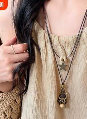 新中式禅意吊坠项链女复古波西米亚长款锁骨链民族风叠戴配饰毛衣