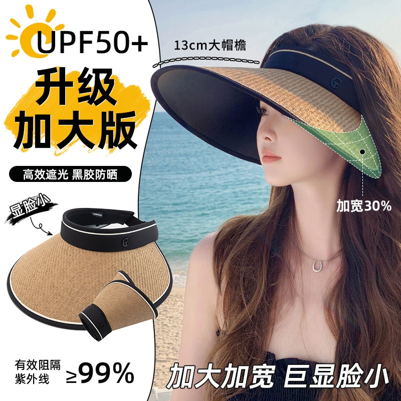 大帽檐防晒帽女2025新款夏季防紫外线草帽骑车太阳帽空顶遮阳帽子