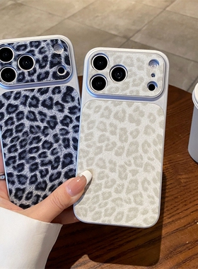 电镀边框豹纹皮质灰色苹果17oromax手机壳适用 iPhone16pro全包镜头15 max硅胶14/13防摔软壳十七Air保护套