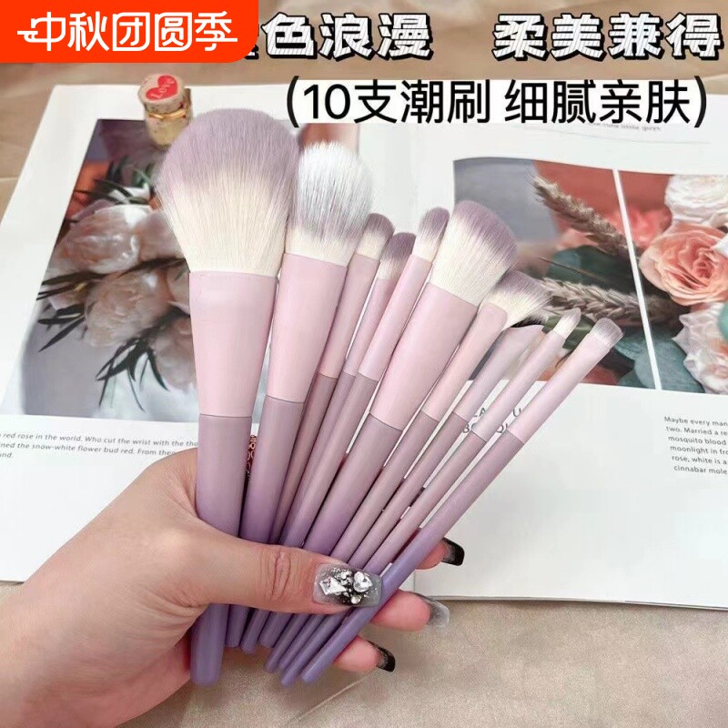 10支星化妆刷套装奶鼻影刷全套刷子化妆工具眼部修容桃夭扇形粉底图片