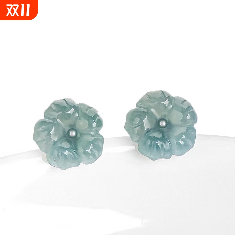 蓝水A货翡翠小桃花925耳钉