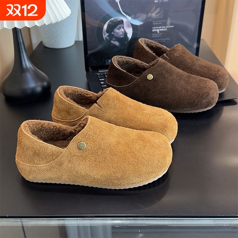 全包两穿小土豆懒人勃肯鞋女2025新款冬季加绒棉鞋一脚蹬毛毛鞋子