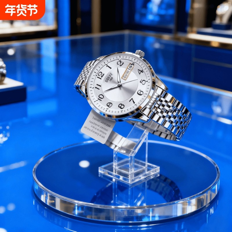 手表男款机械风全自动防水高级感男表双日历腕表男石英夜光实用