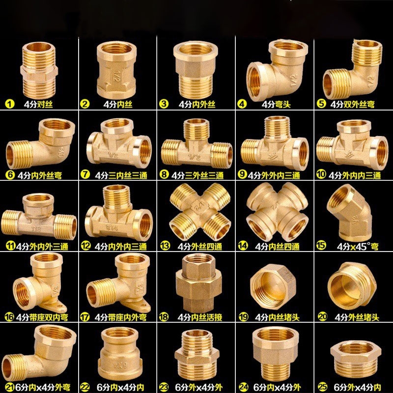 三通接头6分转4分3通分水器自来水管活接外丝全铜四分变径六黄铜