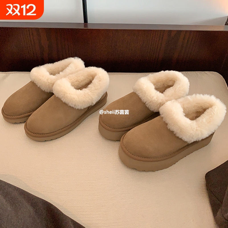 雪地靴女皮毛一体加绒低帮棉鞋冬季女鞋2025年新款加厚保暖面包鞋