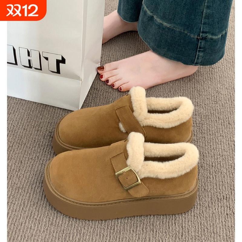 厚底加绒勃肯鞋女2025新款秋冬季外穿毛毛鞋子保暖棉鞋雪地靴毛绒