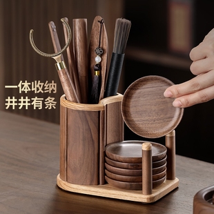茶夹茶勺茶针茶刀茶杯垫功夫茶具配件大全 胡桃木茶道六君子套装
