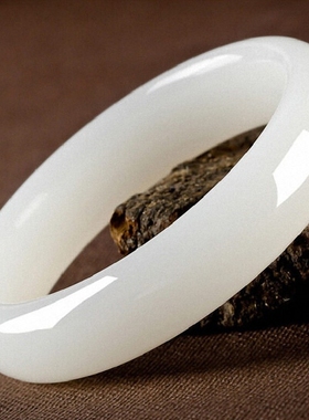 新疆和田白玉手镯真玉石镯子少女气质送女友妈妈学生时尚国风古典