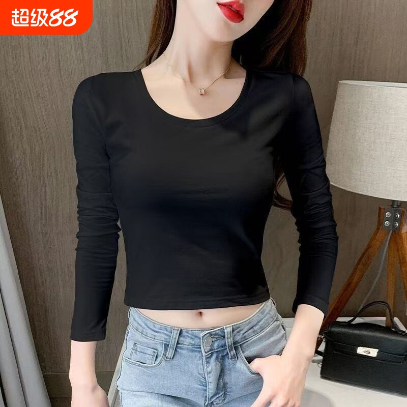 黑色短款圆领短袖t恤女2025新款图片