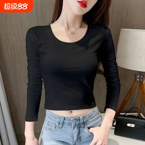 黑色短款圆领短袖t恤女2025新款