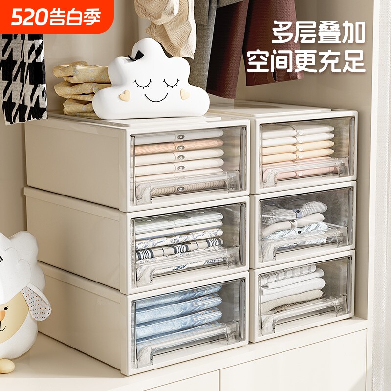 抽屉式收纳箱家用内衣衣服衣柜透明塑料整理盒零食杂物加深储物柜