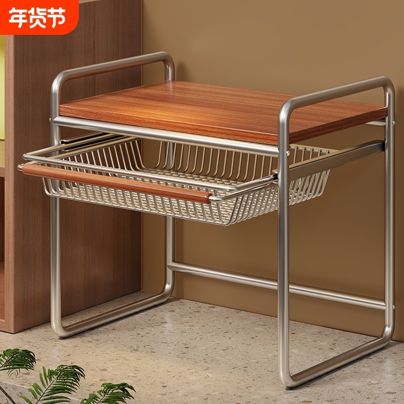 中古风微波炉置物架厨房台面可抽拉电饭煲收纳架子烤箱空气炸锅架,厨房/烹饪用具,微波炉置物架,淘宝优惠券,粉丝福利购,淘宝优惠卷