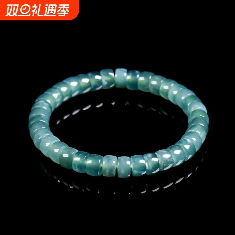 天然仿翡翠蓝水老型桶珠手串冰种玉石珠子手链女款单圈手饰正品