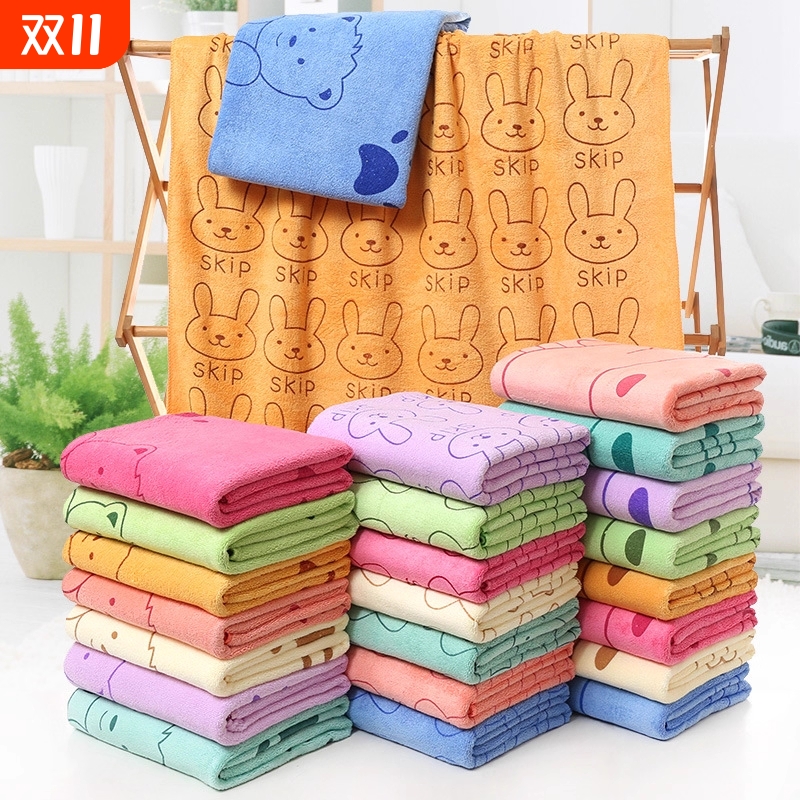 超细纤维浴巾沙滩巾吸水速干儿童大毛巾兔头卡通游泳洗澡新款双层