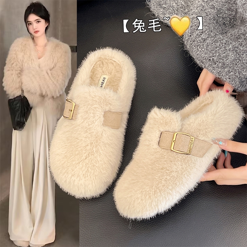 水貂毛勃肯包头毛毛拖鞋女外穿2025新款秋冬一脚蹬毛绒棉拖鞋鞋子