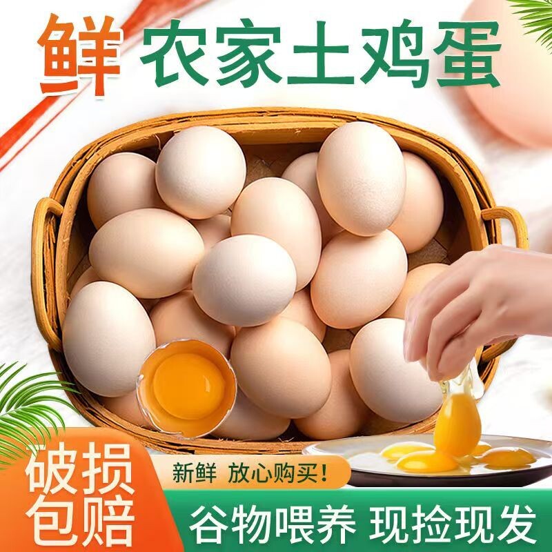 正宗新鲜土鸡蛋农家散养放养杂粮无激素一整箱批发笨鸡蛋破损包赔