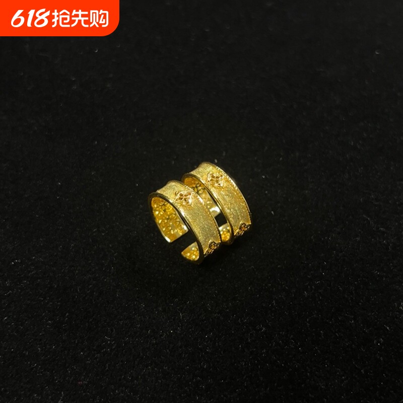 新中式绸缎四叶花戒指古法轻奢精美气质时尚指环手饰品开口可调节