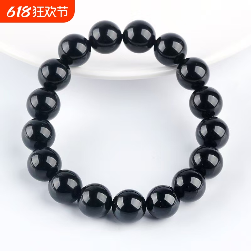 冰种单圈黑曜石手串情侣手链男女款乌金佛珠手饰礼物黑碧玺