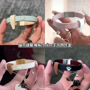 蓝色甜酷辣妹choker手环轻奢气质2025新款爆款猫爪手链洛丽塔手饰